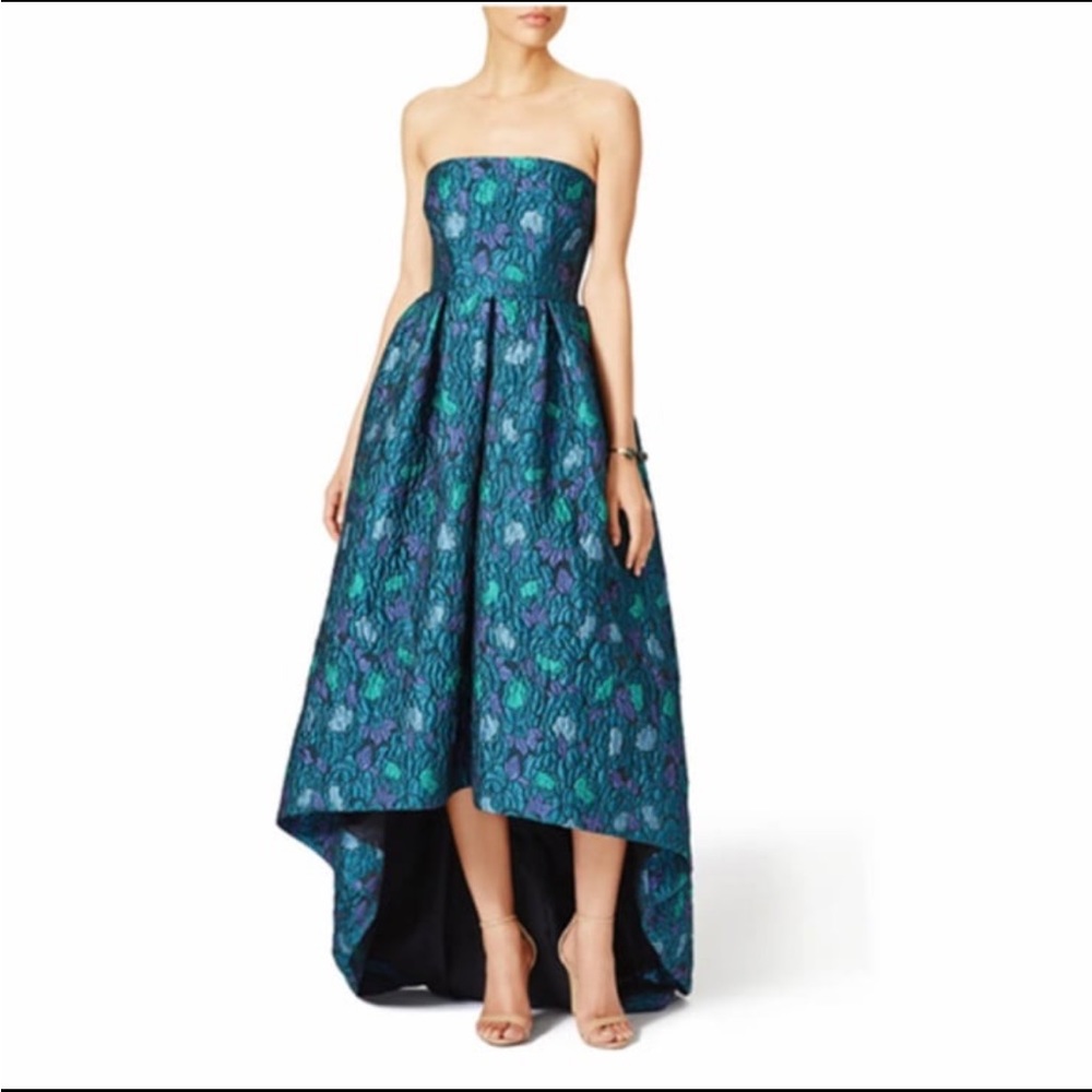 Cynthia Rowley Woodland strapless dress/gown, Blue-Green brocade/jacquard